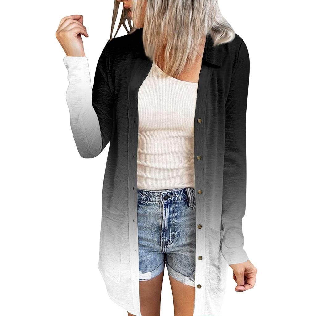 Women's Casual Fashion Floral Print Long Sleeve Mid-Length Cardigan Jacket