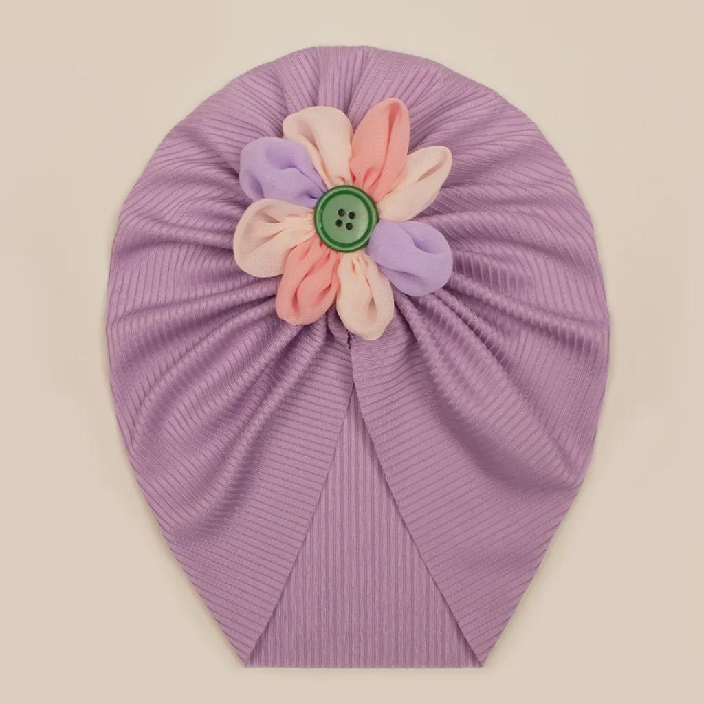 Colorful Floral Baby Girl Pullover Hat with Soft Elastic