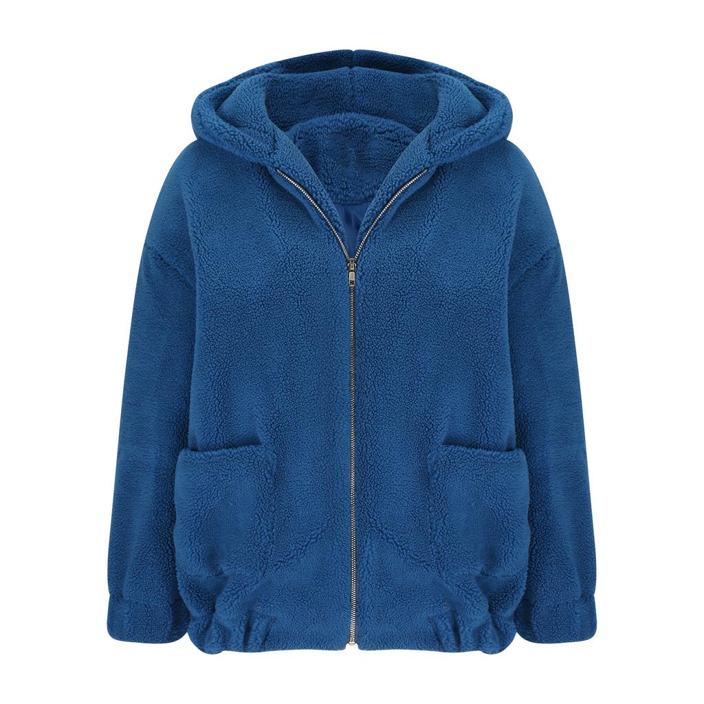 Jacket Women's Hooded Autumn and Winter Korean Version Versatile Thickened Furry Jacket Large Size Loose