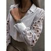 New Spring and Summer Women's Solid Color Lace Stitching Hollow Lapel Fashionable Shirt