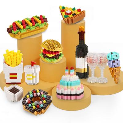 Mini Building Blocks Food Fast Food 3D Model Bricks DIY Burger Fries Wine Miniature Particle Puzzle Children Assembly Toy Gifts