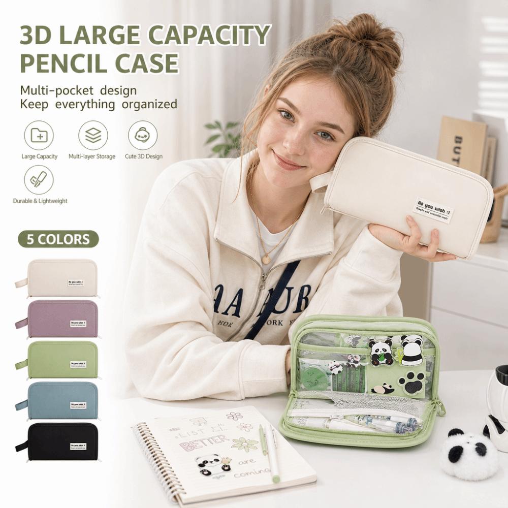 Large Capacity Pencil Case Solid Color Cosmetic Bag Durable Pen Bag Organizer  Boys Girls