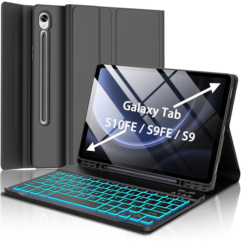 Samsung S10 Lite Tablet Case with Colorful Backlit Bluetooth Keyboard & Pen Slot