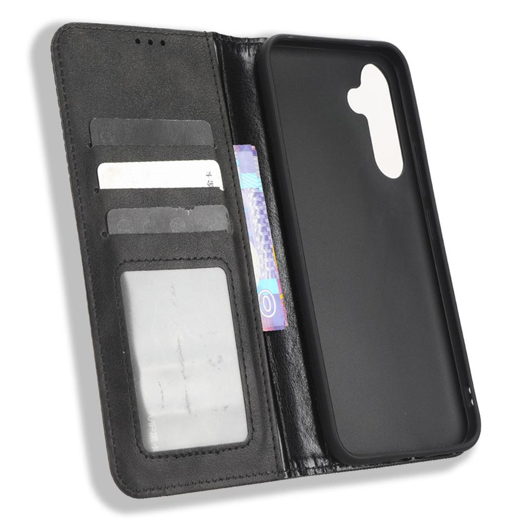 Für Samsung Galaxy A34 5G Sturzsichere Handyhülle Ständer Retro-Textur Aufgedrucktes Muster Magnetisch Selbstschließend Klappbar Leder Brieftasche Handyhülle