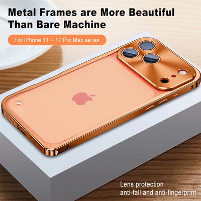 Metal Frame Phone Case For iPhone 17 11 12 13 14 15 16 Pro Max  Aluminum Alloy Full Lens Protection Cover For iPhone 13 Mini Plating Metal Back Case