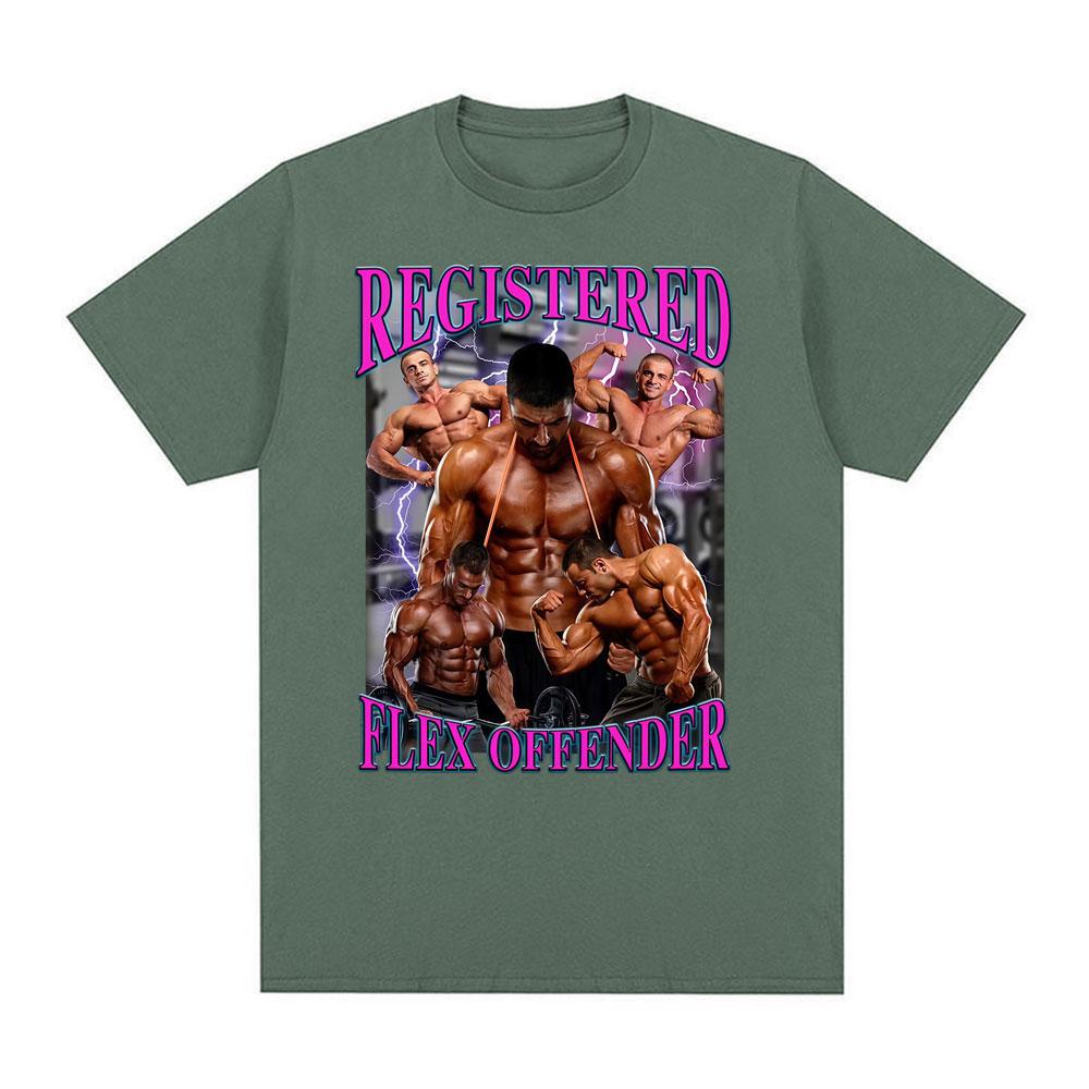Registered Flex Offender Funny Gym T Shirt for Unisex Hip Hop Retro Oversized T Shirts Unisex Cotton Casual Loose Short Sleeve Tshirt
