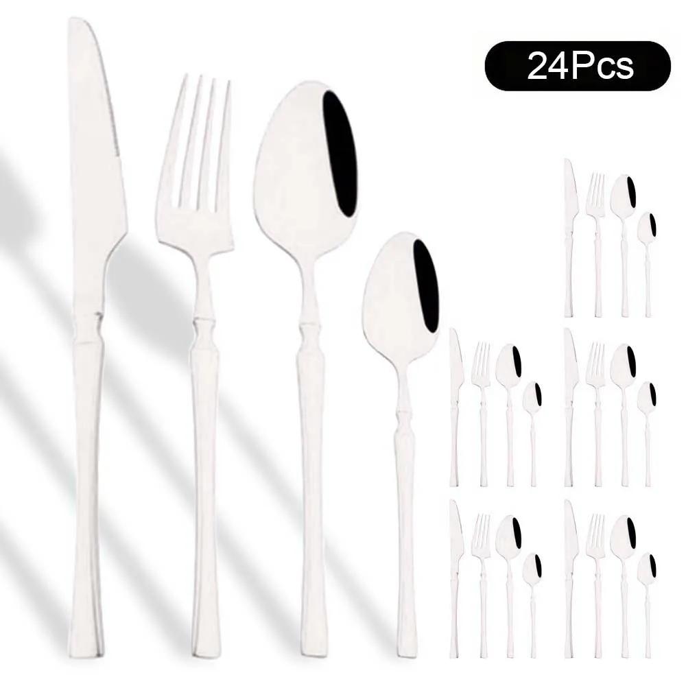 24Pcs Gold Tableware Sets Stainless Steel Cutlery Knife Tea Fork Coffee Spoon Flatware Dishwasher Safe Dinner Kitchen Dinnerware