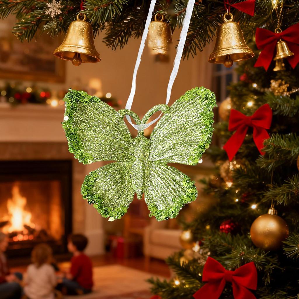 Snowflakes Ornaments 3D Lightweight Festive Green Glitter Detail Pendant Cute Christmas Ornaments for Indoor Home Living Room