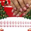 Christmas Press On Nails Pink French Tip Fake Nails with Snowflake Short Square Designs Snow Glue On Nails Reusable Artificial Xmas False Nail for