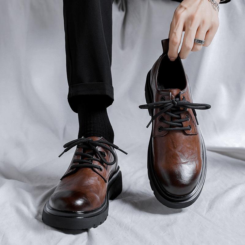 Leather Shoes Men's Spring Casual Premium Sense Big Head Height Increase Dress Business British Wedding Groom Martin 4766-R