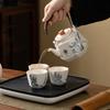 Ru Kiln Travel Ceramic Tea Set Hand-painted Cooling Pot Teacup Tea Tray Outdoor Portable Set Mid-Autumn Festival Gifts