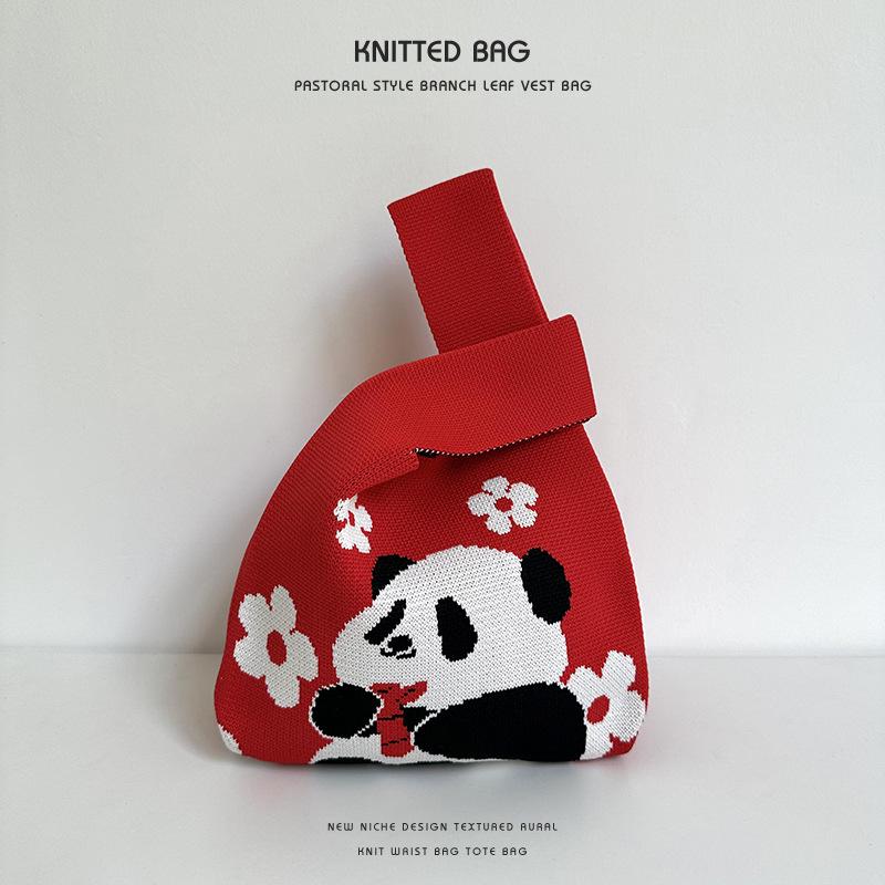 Cute Panda Casual Tote Bag: Trendy, Versatile, Polyester Knit Handbag for Women