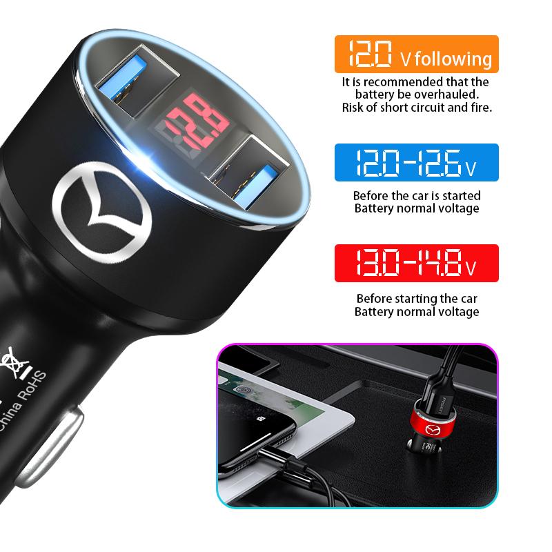 Car Charger 2 USB Ports Fast Charging Digital Display Car Accessories For Mazda 3 6 CX5 2 CX3 CX9 MX5 RX8 Axela Demio MS CX5 2 Axela Demio Atenza GJI