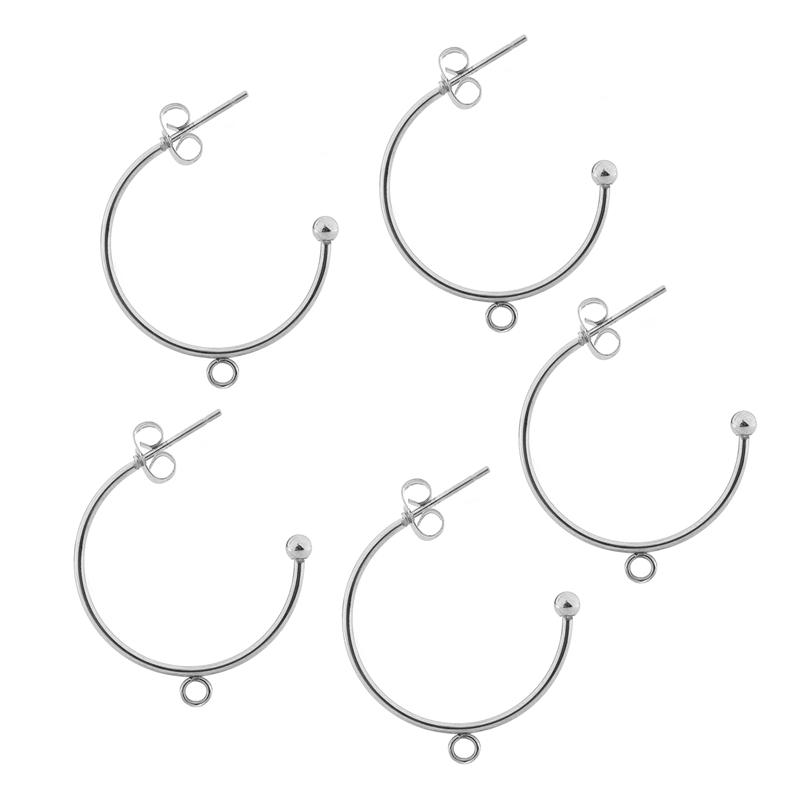 

6pcs Gold Plated C Shape Stainless Steel Earring Hooks Huggie Earring Posts Anti-allergy Stud Earrings Components for DIY Women 15mm