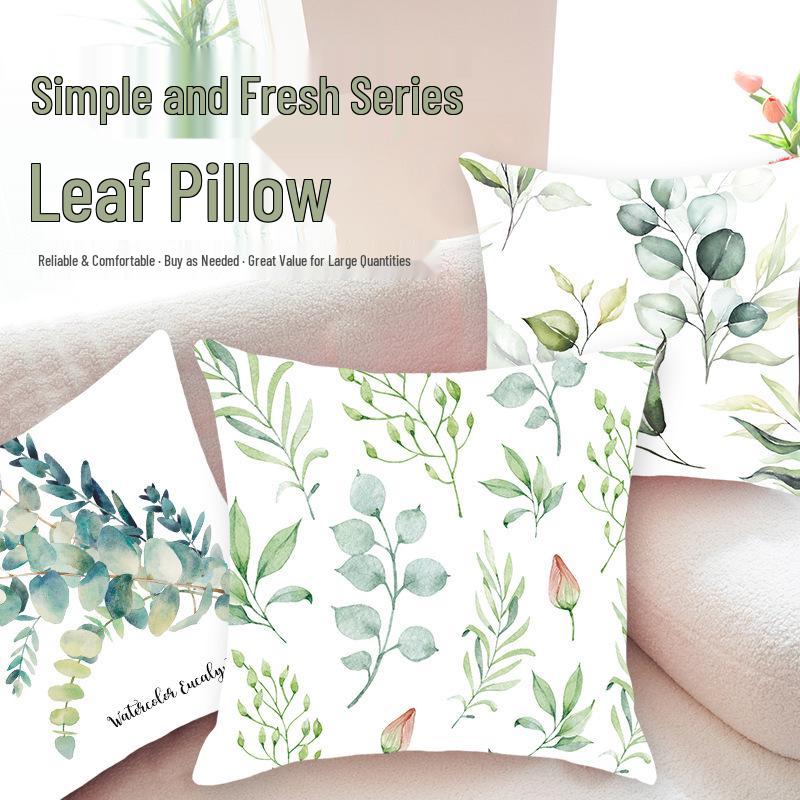 Green Leaves Plant Backrest Cushion Cover for Sofa & Bedroom