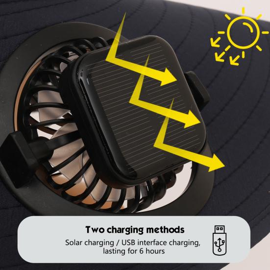 Outdoor Hat with Dual Power Supply Wide Brim Sun Hat with Built-in Solar Fan Fishing Hiking Gardening Hat