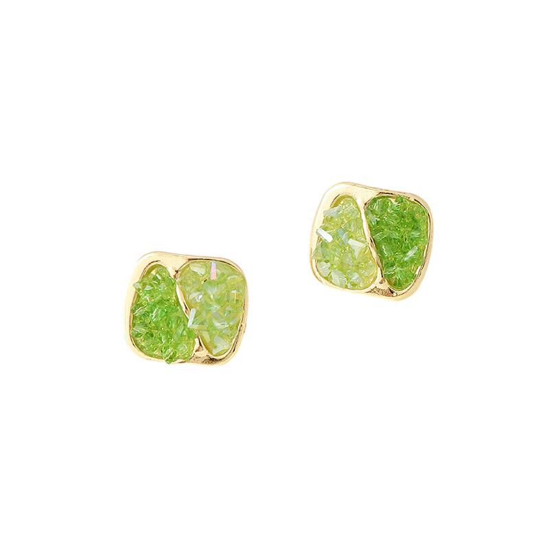 Silver needle stud earrings simple design sense earrings women's new niche olive green earrings green retro