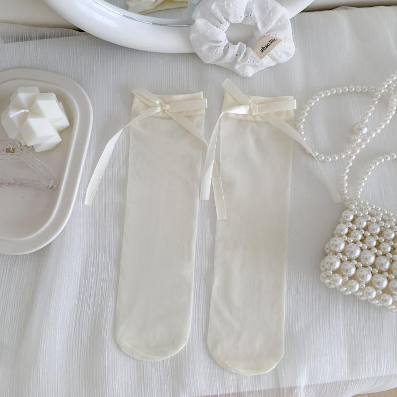 

Female Summer Ultra Thin Model Sweet Bow Ballet Wind Transparent Cylinder Stack Socks 1 pair