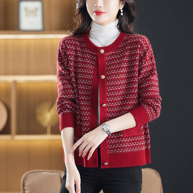 Crew neck cardigan knitted jacket women's new autumn and winter top loose large size outer sweater shawl sweater women