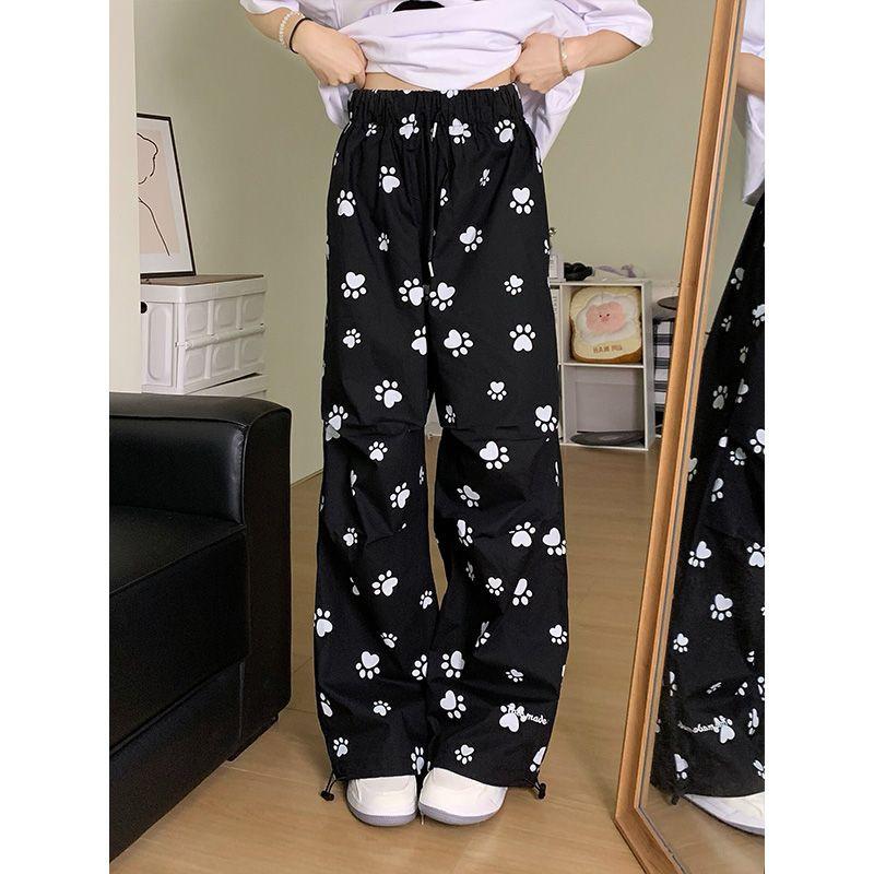 Niche Dog Paw Print Casual Pants for Women In Spring and Autumnal New Versatile Straight Wide-leg Trousers