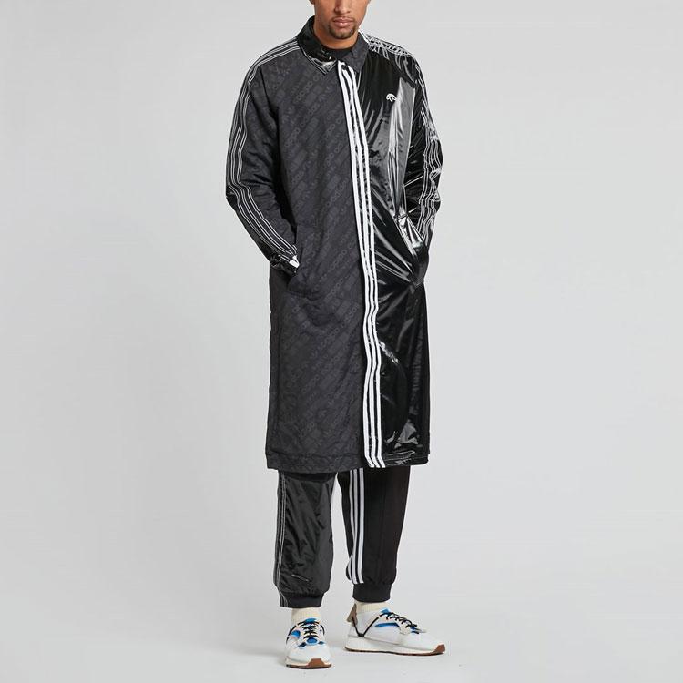 Adidas Originals Striped Collar Long Sleeve Coat Unisex Coats Black BP6685