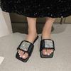 Rhinestone Square Button Bow Flip-Flop New Summer Outside Fashion Flat Bottom with Skirt Soft Bottom Non-Slip Beach Cool Mopping
