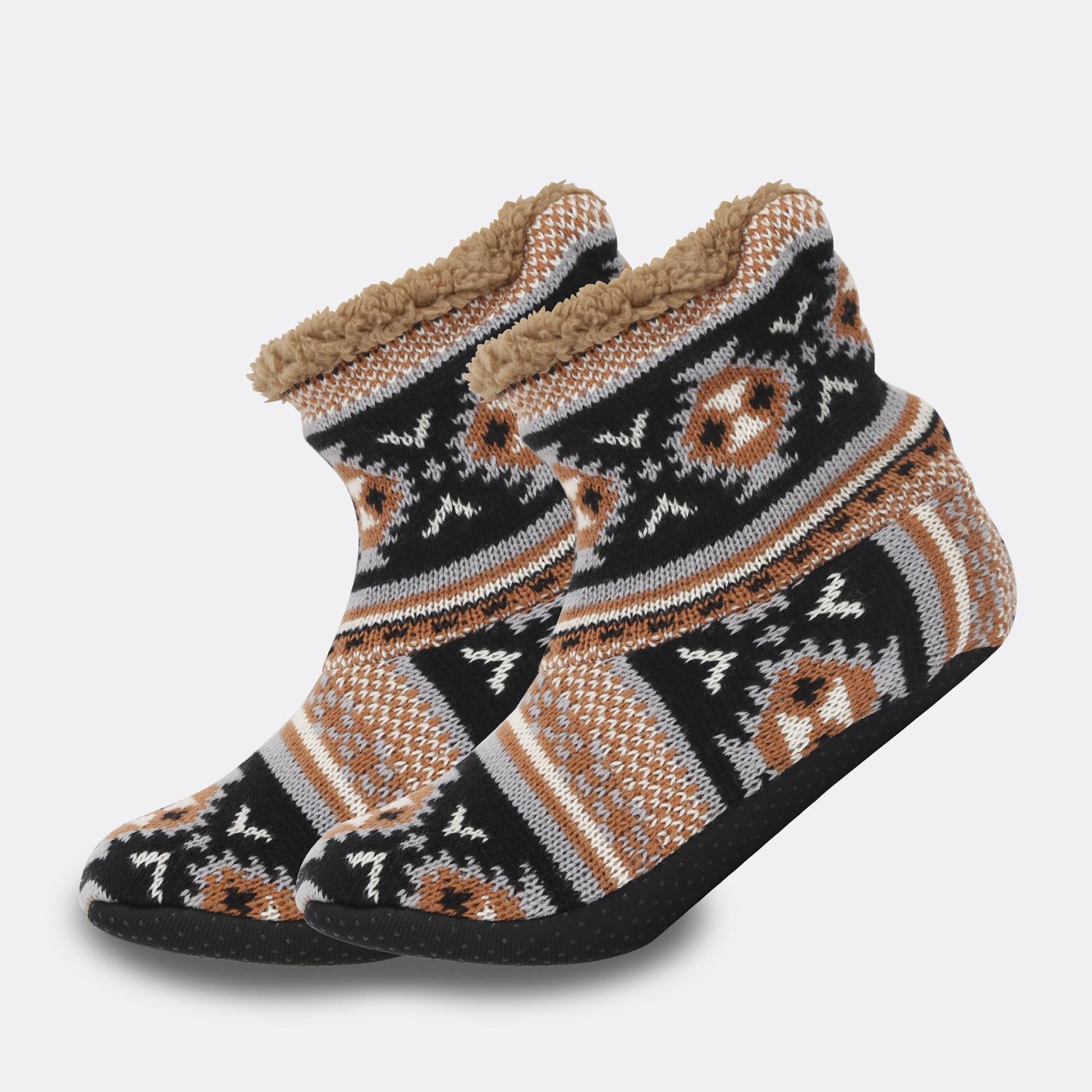 

Мужские теплые носки с флисовой подкладкой и нескользящей подошвой - средней длины, домашняя зимняя обувь для пола One Size