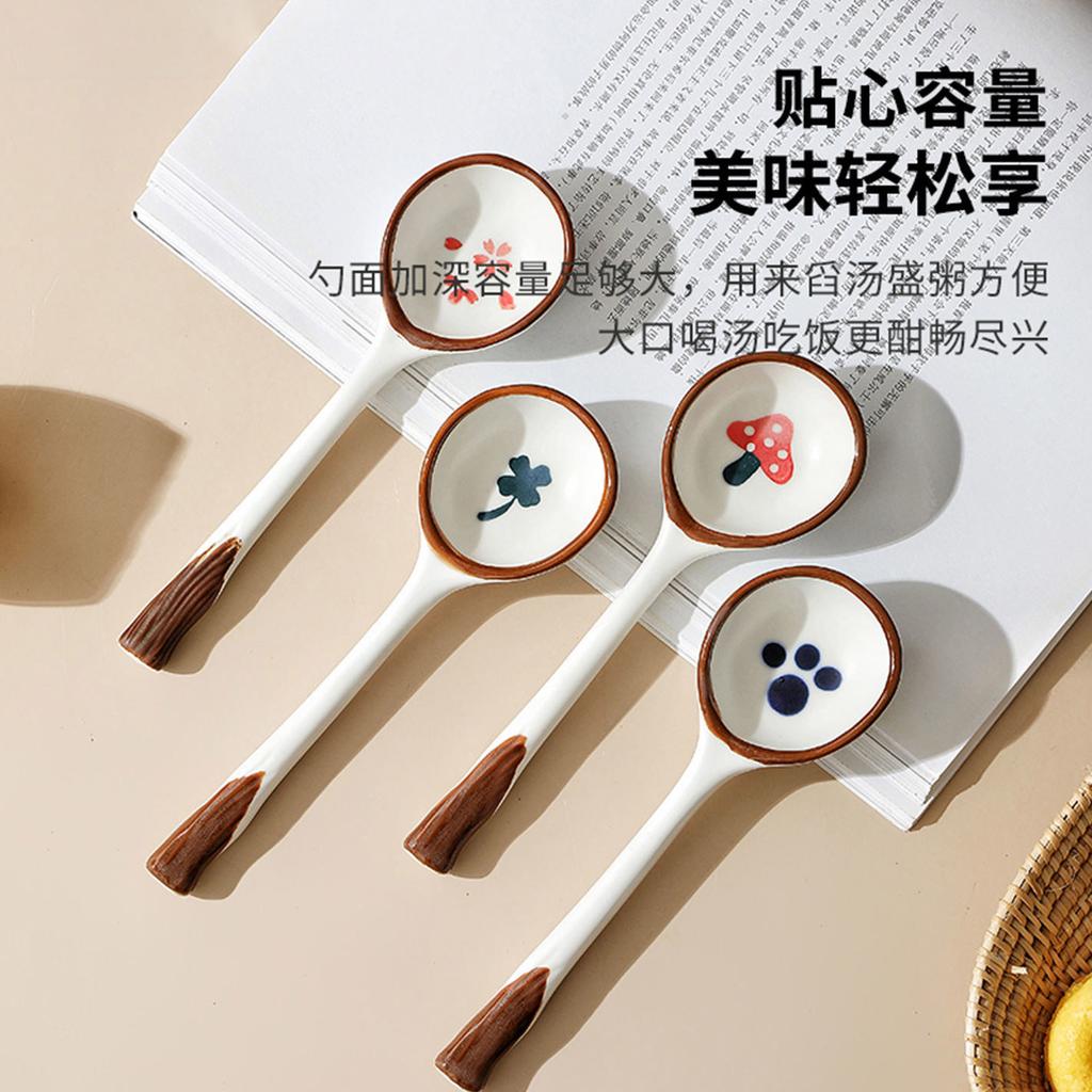 Japanese Ceramic Long Handle Small Spoon Household Internet Celebrity Cute Strawberry Spoon Soup Spoon Rice Spoon Cartoon Meal Spoon