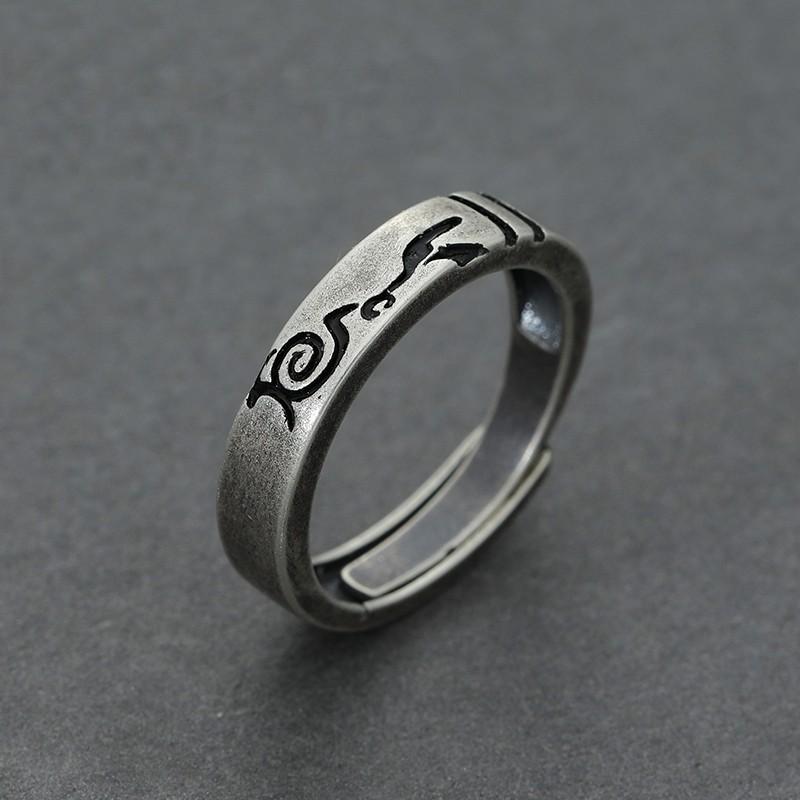 Adjustable Open Ring Couples Unisex Vintage Geometric Totem Design Plated Student Gift