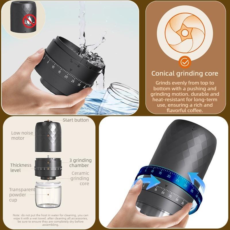 Portable Electric Coffee Grinder Rechargeable Adjustable Grind Settings for Home Use Hand Brewing Fresh Coffee Beans