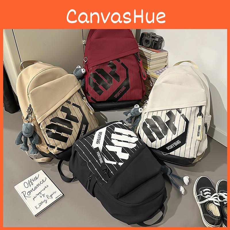 Big Capacity Simple Backpack With Letter Decoration And Stripe Design Daily For