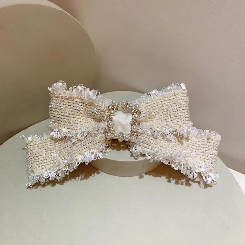 

Fabric Bow Tassel Hairpins Pearl Crystal Hair Clips for Women Handmade Female Luxulry Jewelry Headwear Korean Hair Accessories білий