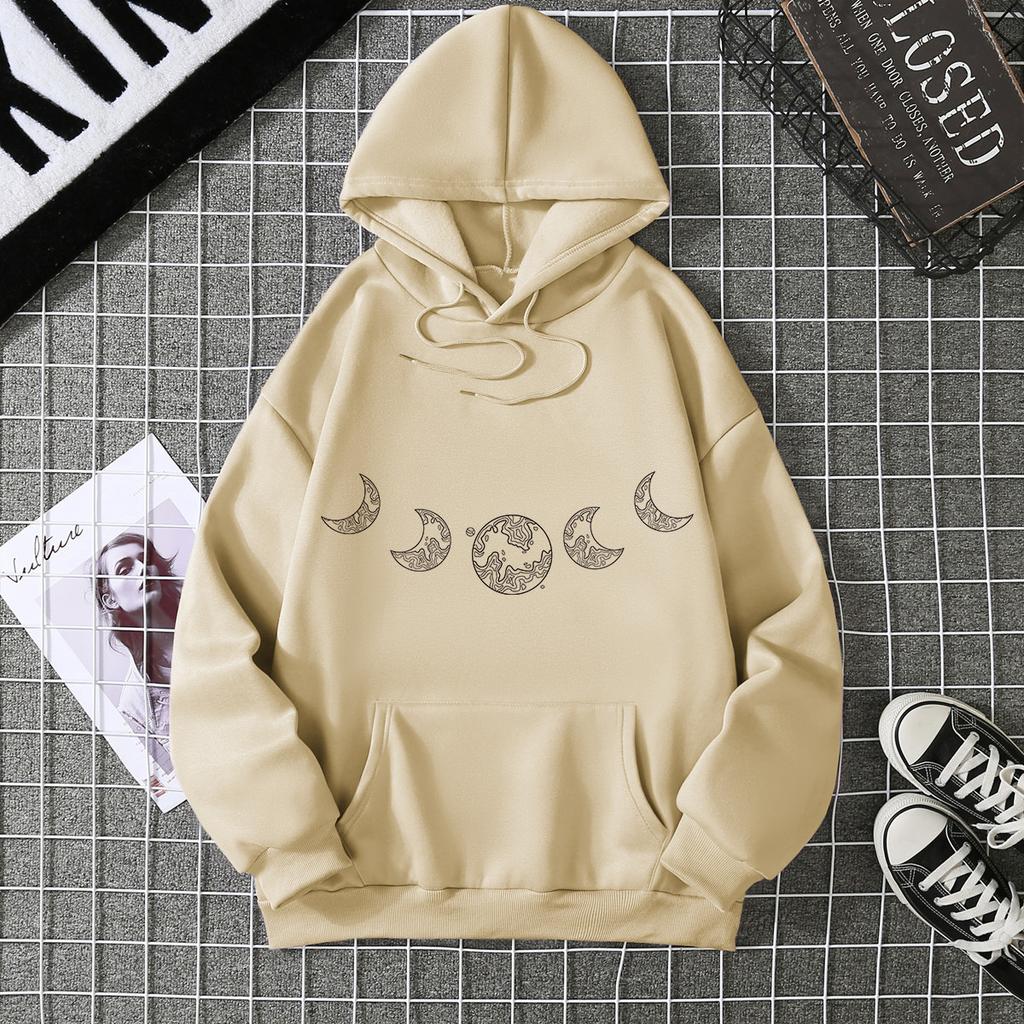 Hot Casual Versatile Loose Hooded Moon Sweater Fleece Jacket Women's Clothing
