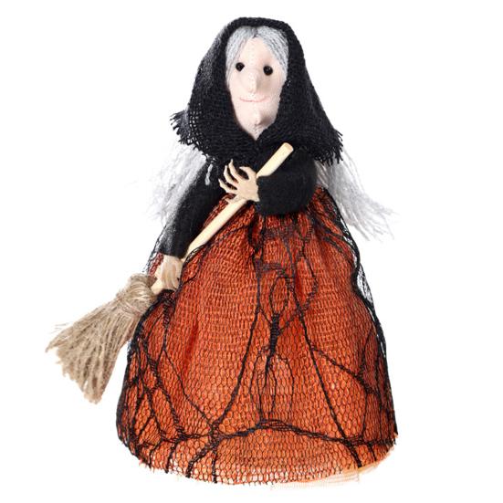 Halloween Küchenhexe Puppe Kleine Hexenstatue mit Besen Tischdekoration für Tisch