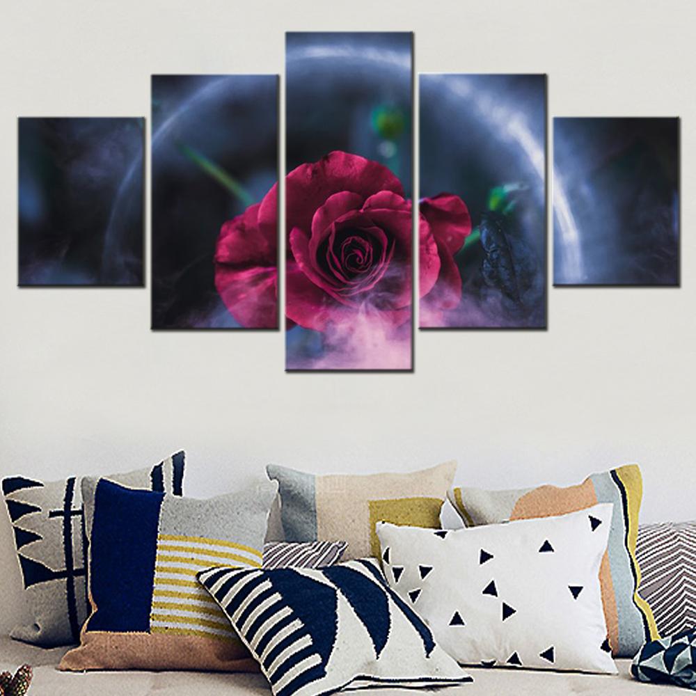 5 Pieces Canvas Wall Arts Poster Painting Rose Flowers Wallpaper Home Decor Modular Picture Print Living Room Artwork