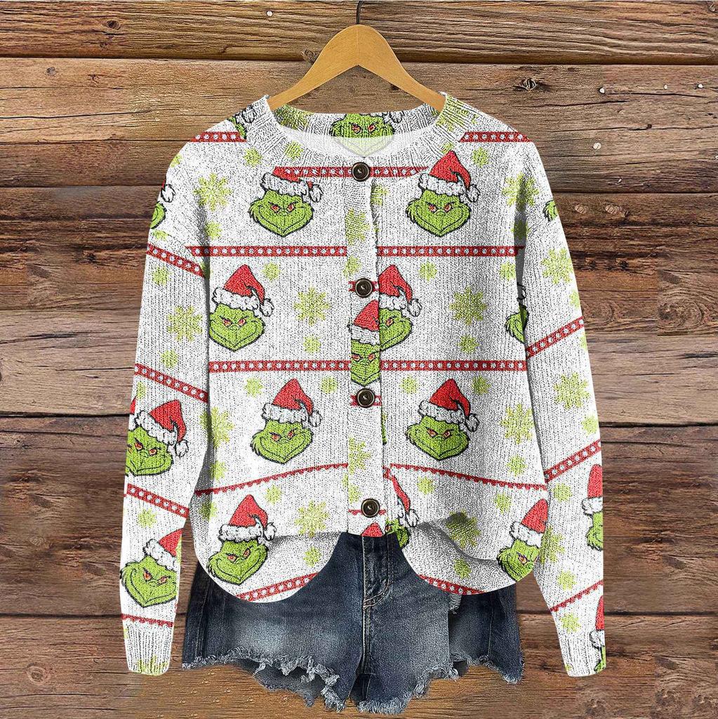 Women's Vintage Knit Button Print Cardigan Jacket