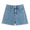 Blaue Jeans-Shorts mit hoher Taille und weitem Bein mit Spitze - Damen Übergröße Sommer Lässig