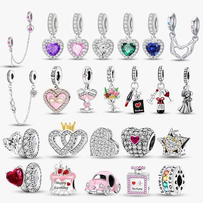Cobre Zircônia Coração Vermelho Amor Série Amantes Charms Contas Encaixe Original Pulseira Bangles Joias Finas Diy