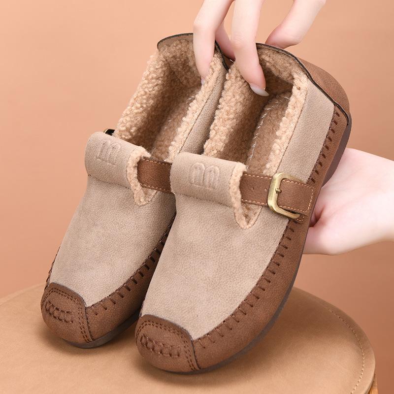 Women's Non-Slip Moccasin Shoes Snow Boots Warm Winter Warm Short Boots for Women Outdoor Fur Lined Faux Suede Fuzzy Fleece Lining Walking Shoes