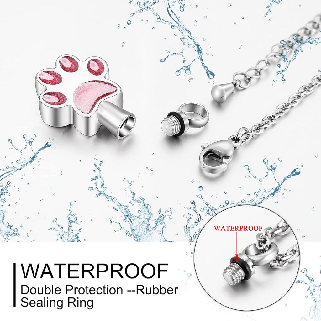 abooxiu Paw Print Urn Necklace for Ashes Cremation Necklace for Pet Ashes Stainless Steel Ash Necklace Memorial Ash Holder
