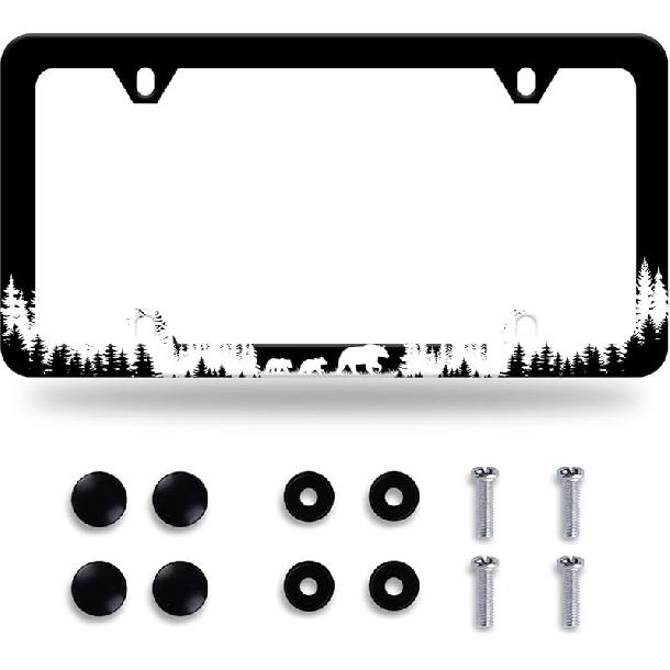 Moon License Plate Frame Starry Sky Moon Phases License Plate Stainless Steel Car Accessory Personalize Funny License Plate Holes Screws Decorative
