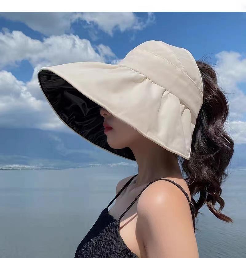 Summer Anti UV Sunscreen Bucket Hats For Women Empty Top Wide Brim Sun Hat Outdoor Beach Girl Lady Sun Protection Cap