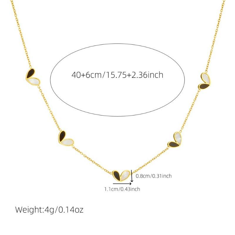Gold Black White Heart Jewelry Set Necklace Bracelet Earrings for Women
