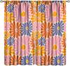 70S Flowers Curta Retro Colors Floral Groovy Vintage Colorful Blackout Window Drapes For Bedroom Living Room Kitchen Cafe