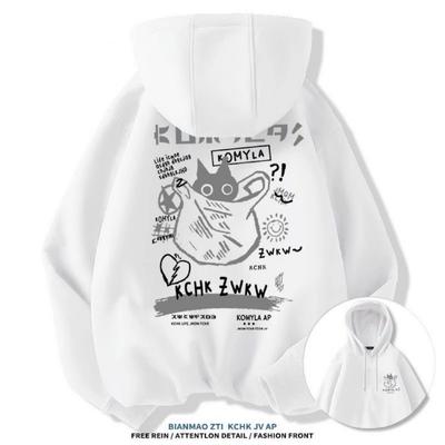 Cross-border E-commerce Unisex Printed Hoodie with Black Cat and Letter Pattern Hoodie Casual and Comfortable Long Sleeved