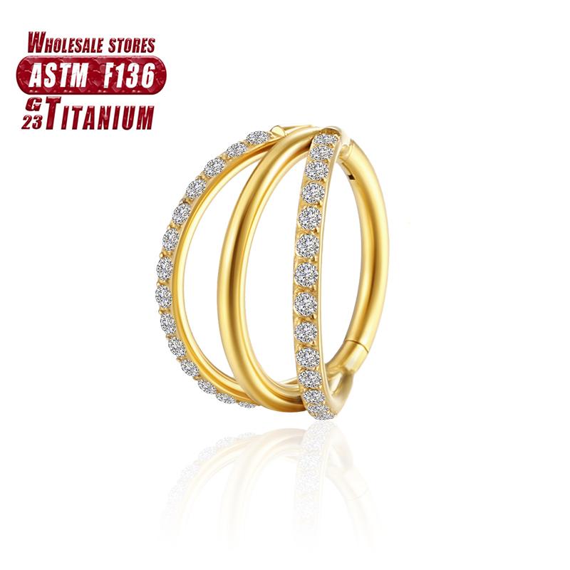 F136 Titanium Piercing Double Layered Triple Stack Hinged 16g Zircon Nose Ring Helix Cartilage CZ Small Cartilage Septum Clicker
