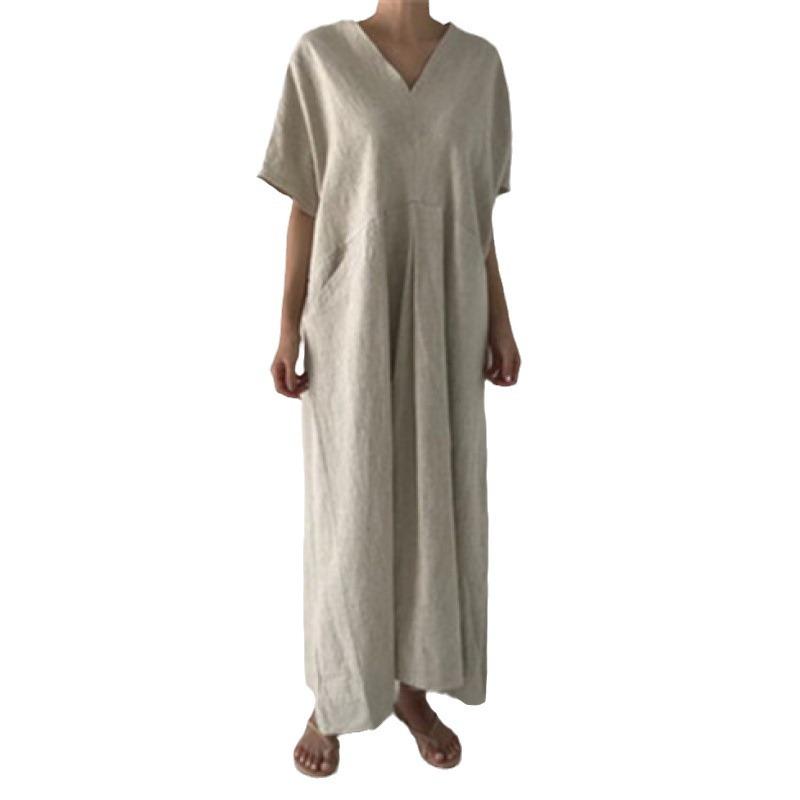 Letní volné retro šaty s výstřihem do V pro ženy