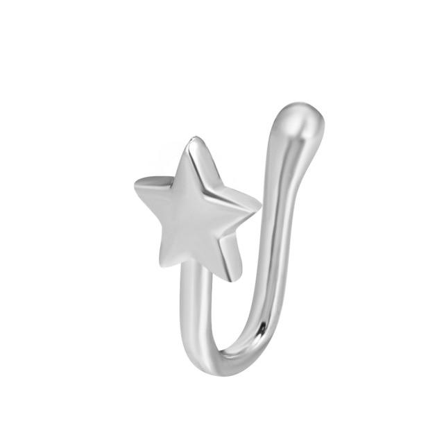 1Pc Copper Fake Piercing Nose Ring Heart Star Crown Clip On Nose Ear Clip Cuff Earring for Women Girl Gift Body Jewelry Nariz