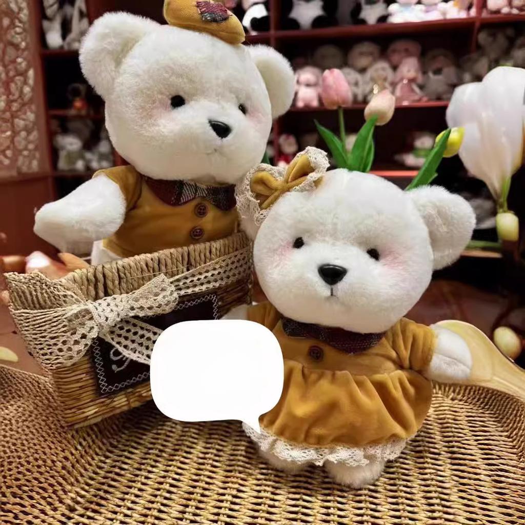 New Wedding Couple Teddy Bear Maillard Dress Bear 8 Inch Machine Doll Wedding Throwing Event