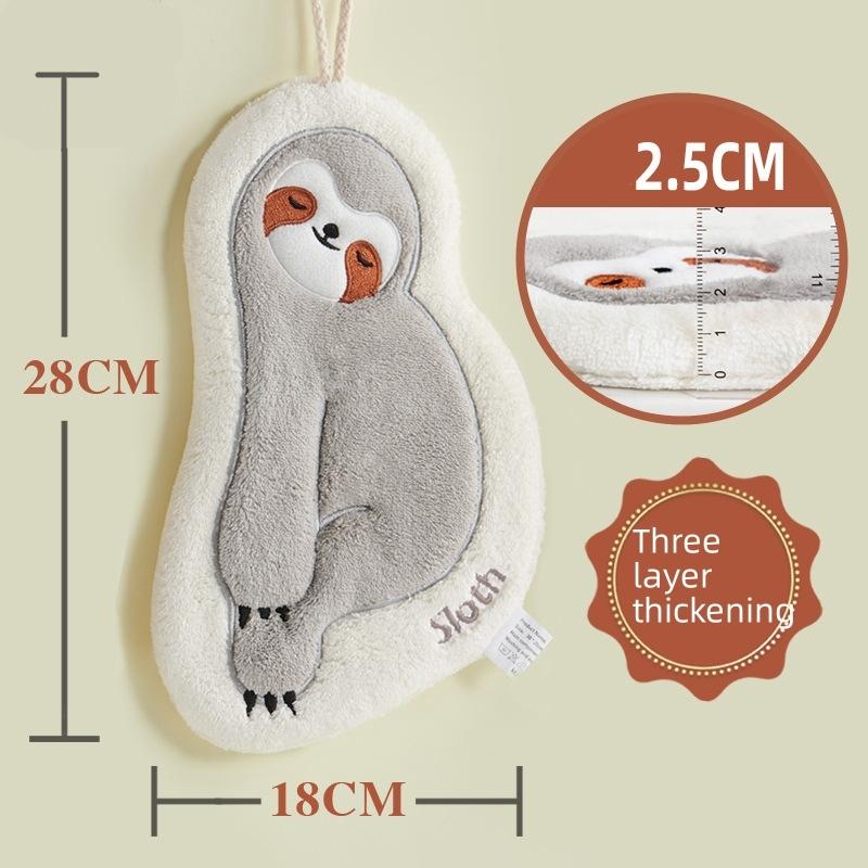 Cute Sloth Hanging Hand Towel Thickened Coral Velvet Absorbent Quick Drying Towel Bathroom Kitchen Supplies